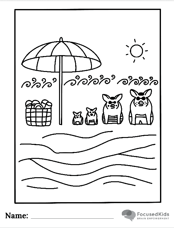 FocusedKids Coloring Page Download: Beach Pigs